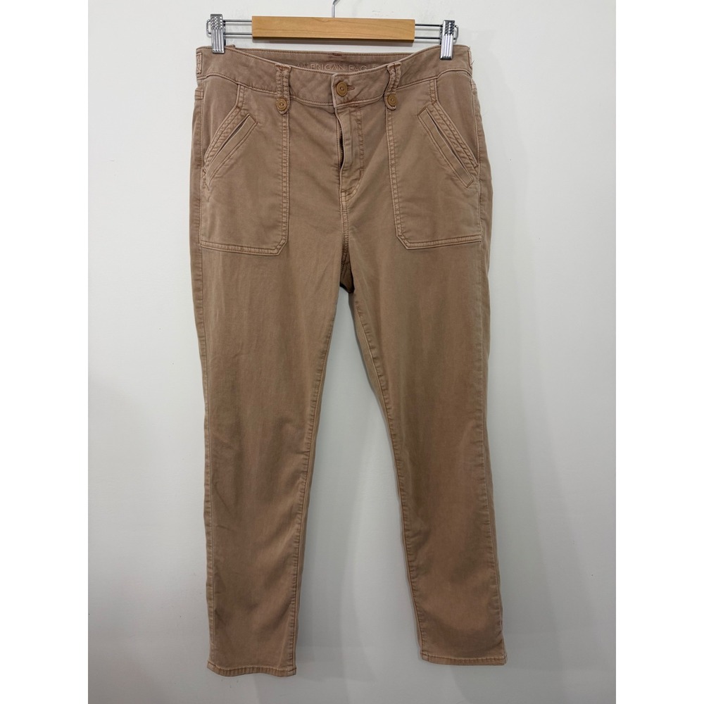 American Eagle Womens 14 Regular Tan Khaki Utility Stretch Pants High Rise Slim